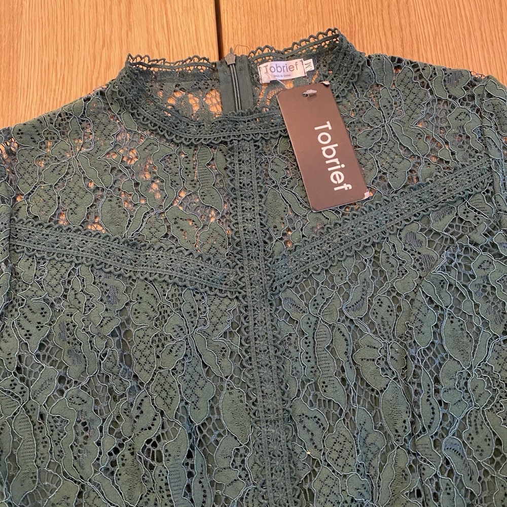 Tobrief NWT Women's Lace See-Through Blouse Top Sz M Layered Green Cottage‎ core